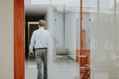 man walking office
