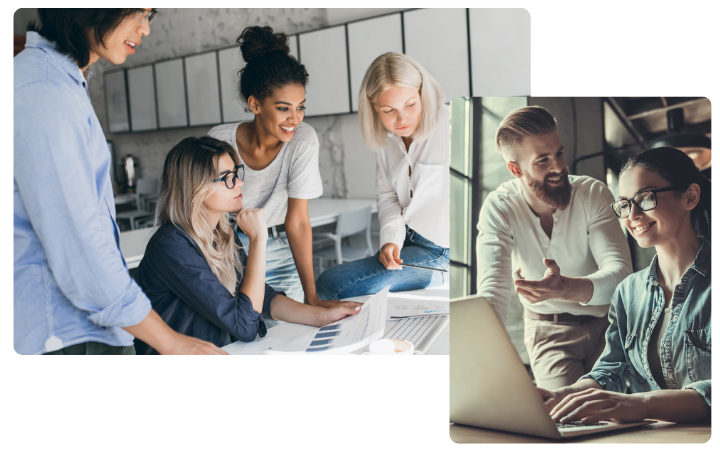 photos employés travaillant ensemble devant ordinateur